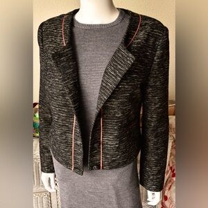Vintage J. Peterman Alessandra Tweed Jacket Lined Metallic Black & Gold Size 10